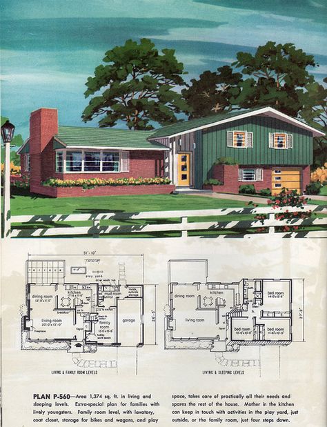 photo Tri Level House Plans, Tri Level House, Mid Century House Plans, 1960 House, Split Level House Plans, 50s House, Mid Century Modern House Plans, Retro Rooms, 1960s House