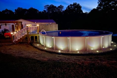 Visit our website to get more information and see our above ground pool options in detail! #HighlandPools #PoolLiners #Pool #Swim #Summer #Homepool #Luxury #AboveGroundPool Pool At Night, Above Ground Pools, Swim Summer, Pool Liners, Ground Pools, Above Ground Pool, Pool Deck, In Ground Pools, Pool Houses