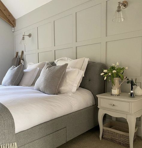 Another picture from @lottieshousebuild home - panelled walls are a firm favourite for me Panelling In Bedroom, Vertical Wood Paneling, Wall Paneling Ideas, Panelled Walls, Paneling Ideas, Designer Bedrooms, Bedroom Shelves, Farmhouse Bedrooms, Nice Rooms