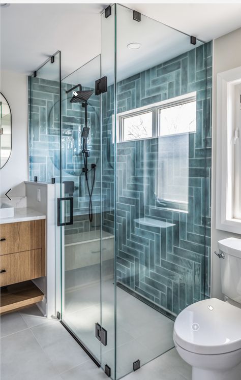 Curbless Showers, Master Shower Tile, Teal Bathroom Ideas, Tile Walk In Shower, Teal Tile, Teal Bathroom, Small Bathroom Makeover, Bathroom Design Decor, Bathroom Inspiration Decor