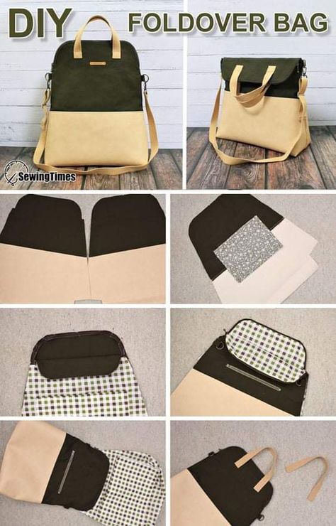 Diy Canvas Bag Sew, Computer Tote Bag Women, Backpack Diy Pattern, Sewing Backpack, Diy Crossbody Bag, Crossbody Bag Sewing, Beginner Sewing Projects, Bag Sewing Tutorial, Foldover Bag