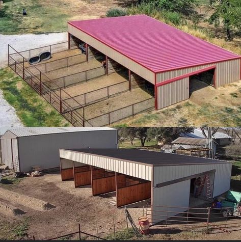 Horse Barns With Trailer Storage, Roping Arena Layout, Horse Training Facility, Beef Cattle Barn Design, Horse Barn With Indoor Arena, Diy Stables For Horses, Pig Barn Ideas, Horse Stalls Cheap, Horse Stable Ideas