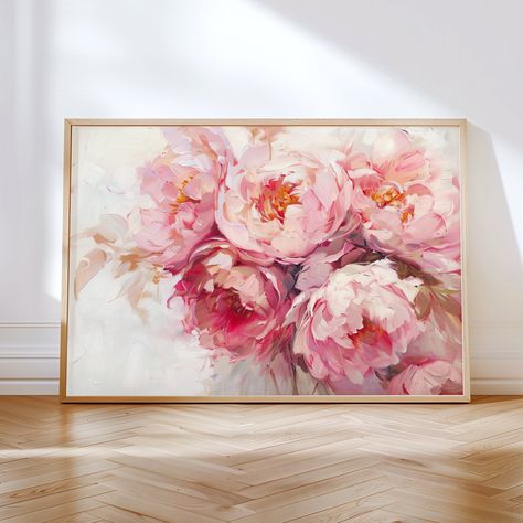 This Peony Flower Oil Painting is a stunning addition to any interior. It's an affordable and stylish solution to enhance your home or office decor. This purchase is an INSTANT DIGITAL DOWNLOAD. Please note that this listing is for digital files only. No physical product will be shipped and the frames are not included. ---------------------------------------- Once purchased, you can find your downloads under Etsy Profile > Purchases and Reviews. If you purchased the artwork as a guest, you would Paintings Of Peonies, Red Rose Art, Wall Art Flowers, Pink Botanical, Tree Peony, Flower Oil Painting, Neutral Pink, Peony Painting, Floral Oil Paintings