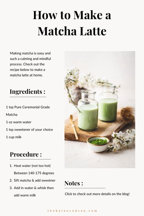 A easy matcha latte recipe Matcha Late At Home, Jade Leaf Matcha Recipes, How To Make Matcha At Home, Healthy Matcha Drinks, How To Drink Matcha, At Home Matcha Latte, How To Make A Matcha Latte At Home, Match Latte Recipe, How To Make Matcha Taste Good