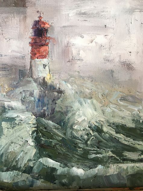 Simple Impressionist Paintings, Storm Waves Painting, Stormy Lighthouse Painting, Abstract Lighthouse Paintings, Lighthouse Landscape Painting, Storm Oil Painting, Abstract Storm Painting, Lighthouse Oil Painting, Lighthouse Acrylic Painting