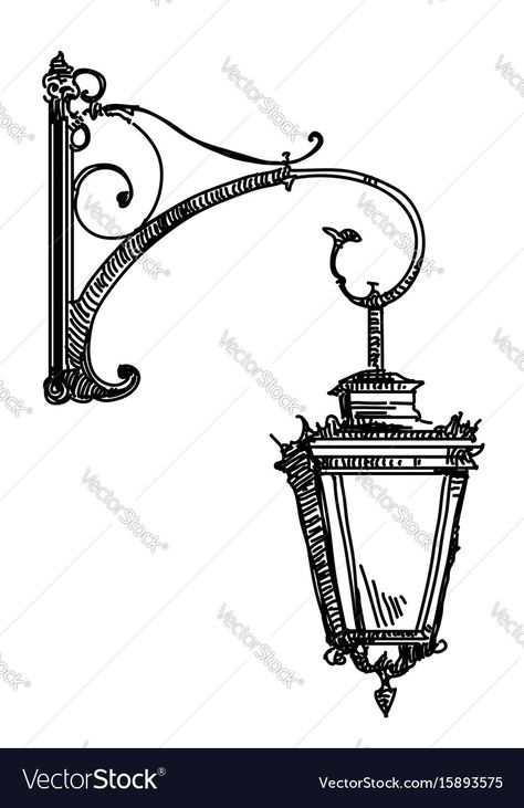 Lamp Drawing Easy, Street Lamp Drawing, Old Street Lamp, Lamp Illustration, Lamp Drawing, Lamp Vector, Post Tattoo, Lantern Drawing, Lamp Tattoo