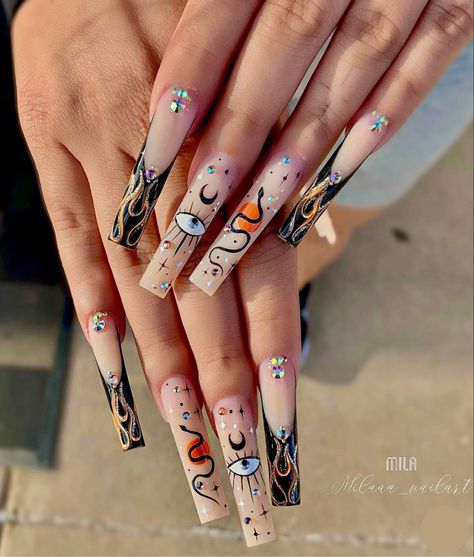 Scorpio Halloween Nails, Xxl Nail Ideas, Libra Nail Art, Virgo Inspired Nails, Scorpio Zodiac Nails, Capricorn Nails Designs, Virgo Nails Designs, Boujie Nails, Virgo Nails