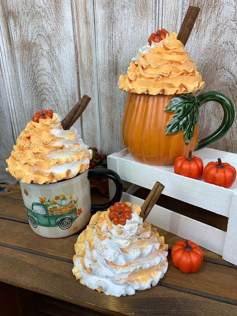 Pumpkin Spice Mug Topper, Fake Bake Mug Toppers, Faux Mug Toppers, Halloween Toppers, Bar Table Top, Coffee Bar Table, Faux Whipped Cream, Mug Toppers, Mug Topper