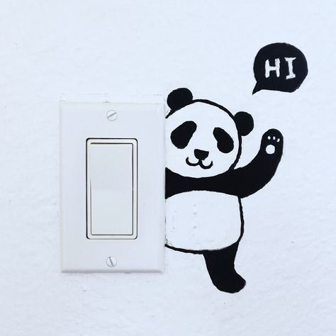 #lightswitch #painting #panda #wallpaintaing #decal Lightswitch Painting, Switchboard Painting, Cartoons Rangoli, Light Switch Decal, Panda Painting, Rangoli Kolam Designs, Diy Wall Painting, Board Painting, Painting Decor