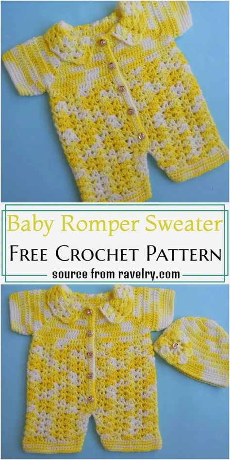 10 Free Crochet Baby Romper Patterns And Designs | Baby romper pattern, Crochet baby clothes, Knit baby romper Crochet Baby Boy Clothes Patterns Free, Thread Crochet Patterns Free, Crochet Baby Romper Free Pattern, Easy Crochet Baby Patterns, Crochet Dolls Clothes, Baby Romper Pattern Free, Crochet Baby Romper, Crochet Baby Dress Free Pattern, Onesie Pattern