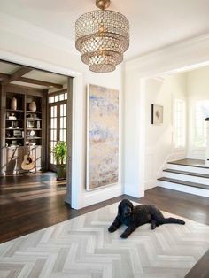 Floor Transition | Foyer Entry| Herringbone Pattern | Wood Flooring, herringbone inlay in wood Wood Floor Stairs, Entryway Tile, Foyer Flooring, Entryway Flooring, Wood Floor Kitchen, Wood Tile Floors, White Floor, Herringbone Floor, Herringbone Tile