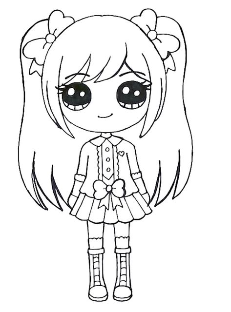 Kawaii Girl Drawings, Chibi Coloring Pages, Cute Eyes Drawing, Naruto Sketch Drawing, Art And Craft Videos, Hello Kitty Drawing, Cartoon Girl Drawing, Coloring Pages For Girls, Simple Cartoon