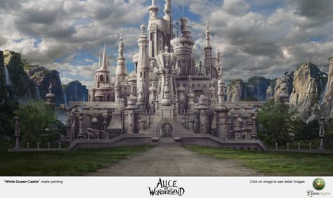 Alice in Wonderland Castle White Queen Castle, Queen Castle, Queen Alice, Alice In Wonderland Aesthetic, Sci Fi Films, Fantasy City, Fantasy Castle, Fantasy Places, White Queen