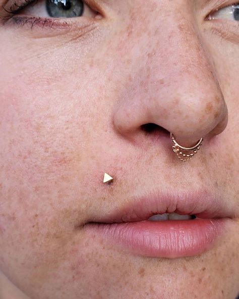 Impulsive Thoughts, Monroe Piercing, Body Vision Los Angeles, Septum Piercing Jewelry, Triangle Jewelry, Monroe Piercings, Gold Triangle, Septum Jewelry, Belly Piercing