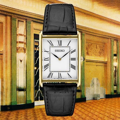 Seiko Dress Watch: The Easiest Way to Get A Legendary Silhouette on Your Wrist | GQ Seiko Tank Watch, Seiko Tank, Seiko Dress Watch, Jaeger Lecoultre Reverso, Tank Watch, Don Draper, Dress Watches, Grandad Gift, Cartier Tank