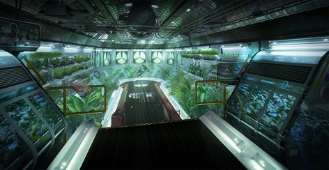 Oxygen Garden, Flo Young on ArtStation at https://www.artstation.com/artwork/e00q1b Garden Concept Art, Futuristic Nature, Dnd Places, Black Channel, Underground Greenhouse, Garden Concept, Spaceship Interior, Sci Fi Environment, Alone In The Dark