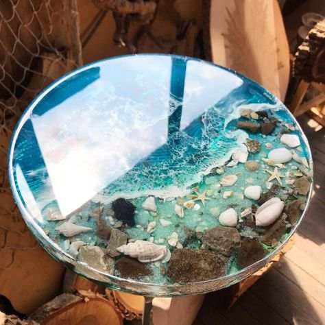 Coffee Table Resin Epoxy, Beach Resin Table, Seashell Resin Table, Epoxy Beach Table, Small Resin Table, Ocean Resin Table, Diy Resin Coffee Table, Guest Bathroom Ideas Paint, Resin Round Table