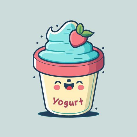 Ice Cream Background, Cute Mascot, Ice Cream Cartoon, Ice Cream Gelato, Yogurt Ice Cream, Fruit Yogurt, Cup Logo, Cute Doodles Drawings, Yogurt Cups