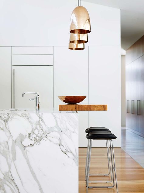 30 Two-Tier Kitchen Island Ideas and Designs You Can't Miss | Hunker Two Tier Kitchen Island, Two Tier Island, Marble Wood Kitchen, Modern Marble Kitchen, Kitchen Spotlights, Kitchen Renovation Inspiration, Wicker House, Patterned Tile Backsplash, Kitchen Benchtops