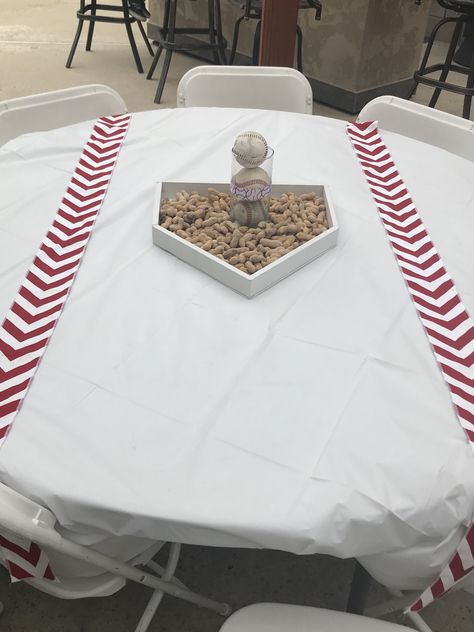 Baseball Photo Booth Backdrop, Diy Baseball Centerpieces, Baseball Party Cupcakes, Phillies Party Ideas, Baseball Birthday Party Table Decor, Baseball Themed Party Decorations, Angels Baseball Party, Baseball Birthday Party Centerpieces, Baseball Theme Retirement Party