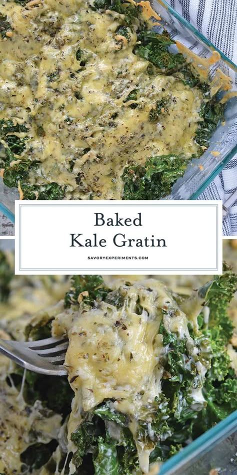 This Baked Kale Gratin is one of the best kale recipes! You'll never have to wonder how to cook kale after you've tried this cheesy goodness! #bakedkalegratin #bestkalerecipes #kalerecipes #kalegratin www.savoryexperiments.com Kale Gratin, Kale Recipes Healthy, Cook Kale, Kale Dishes, How To Cook Kale, Baked Kale, Kale Recipes, Veggie Side Dishes, Side Recipes