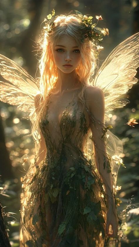 ♔ Fées ♔ Fairies Fairy Realistic, Mythical Fashion, Forest Fairy Aesthetic, Faerie Aesthetic, Nature Fairy, Ethereal Fairy, Light Fairy, Pixies Fairies, Beautiful Fairy