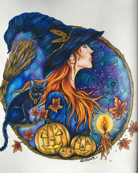 Witches Cottage, Coloring Pages Inspirational, Hanna Karlzon, Colored Pencil Techniques, Caran D'ache, Prismacolor Pencils, Witch Art, A Witch, Zentangle Art