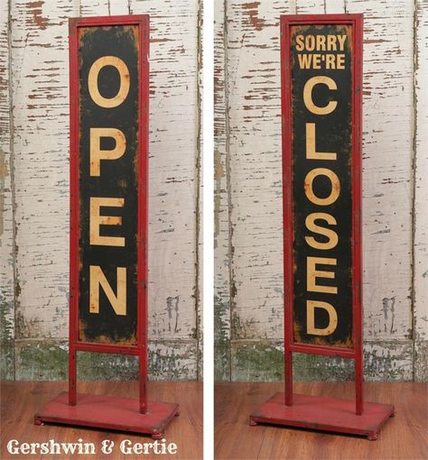 Open Signs Ideas Business Diy, Beautiful Boutiques, General Store Ideas, Garage Sale Signs, Open & Closed Signs, Rustic Outdoor Decor, Closed Sign, Suburban Home, Closed Signs