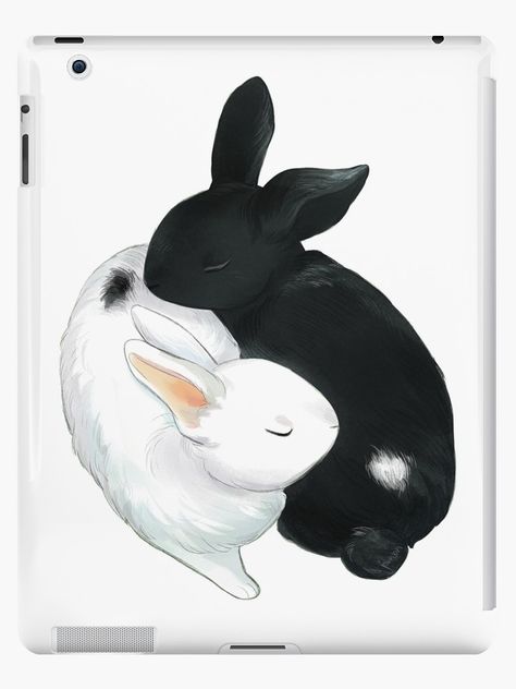 "Yin Yang Bunnies" iPad Case & Skin by bevsi | Redbubble Bunny Tattoo Small, Tortoise Tattoo, Character Design Illustration, Bunny Tattoos, Black Bunny, Rabbit Tattoos, Greeting Card Art, Ipad Snap, Bunny Drawing