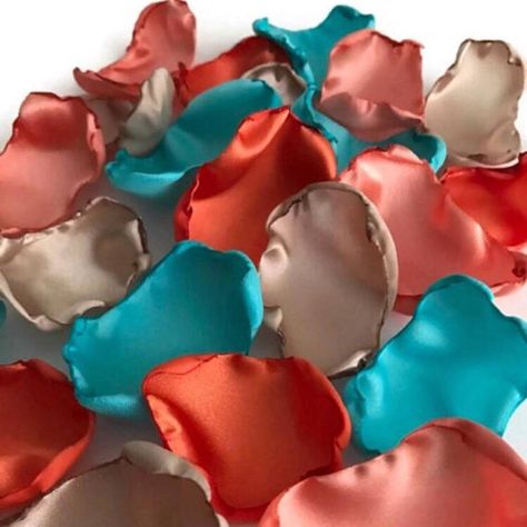 Wedding flowers https://www.etsy.com/listing/398172785/turquoise-orange-peach-and-champagne #weddingdetails #etsyshop #weddingplanner #handmade Rose Petals Table Decor, Bridal Decor, Flower Girl Petals, Champagne Flowers, Dessert Table Decor, Bridal Shower Food, Rustic Bridal, Shower Food, Bridal Shower Rustic