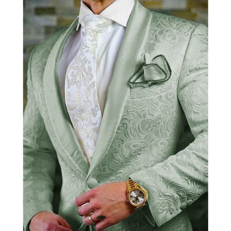 Pink Prom Suit, Suits Green, Tuxedos For Wedding, Green Wedding Suit, Green Tuxedo, Wedding Tux, Dress Suits For Men, Green Paisley, Party Suits