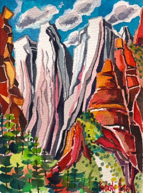 Zion Watercolor, Zion Canyon, Atomic Habits, Watercolor Landscapes, Blank Paper, Unit Study, Park Art, Water Colors, Zion National Park