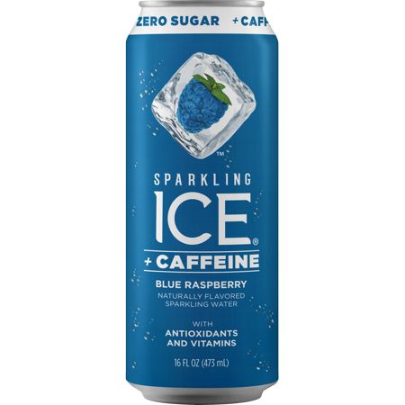 Sparkling Ice + Caffeine Blue Raspberry, 16 Fl Oz Can, 12 Count Sparkling Water Bottle, Flavored Sparkling Water, Fountain Drink, Carbonated Water, Water Blue, Gum Arabic, Flavored Water, Green Tea Extract, Blue Raspberry