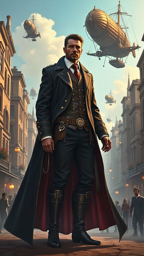 Visit our Channel for all type of Fantasy. linktr.ee/FantasyWorldsUnited #Fantasy #steampunk #art #character #dresslook Dieselpunk Male Character Art, Steampunk Samurai Art, Victorian Man Outfit, Dieselpunk Concept Art, Steampunk Fantasy Aesthetic, Steampunk Pirate Men, Timetraveller Aesthetic, Steampunk Male Outfit, Steampunk Police