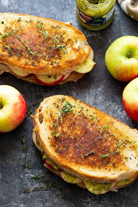 Turkey Apple Sandwich, Turkey Panini Recipes, Apple Gouda, Fall Sandwiches, Pesto Turkey, Leftover Thanksgiving Sandwich, Turkey Slices, Turkey Panini, Turkey Sandwiches Recipes