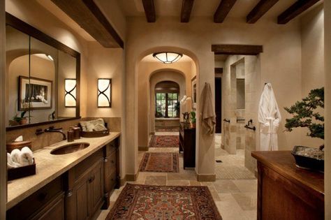 15 Luxury Mediterranean Bathroom Designs Mediterranean Bathroom Design Ideas, Tuscan Bathroom, Mediterranean Bathroom, Mediterranean Luxury, French Country Bathroom, Mediterranean Interior, Bathroom Retreat, Tuscan Design, Mediterranean Style Homes