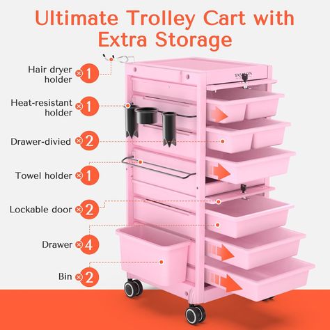 Lockable Beauty Salon Cart - Salon Stations for Hair Stylist Salon Trolley with 6 Drawers and Tool Salon Cart, Salon Trolley, Tool Holders, Cart With Wheels, Salon Stations, Trolley Cart, Rolling Cart, Tool Holder, Towel Holder