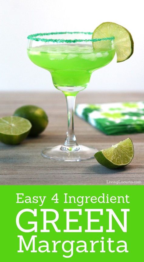 The Best Green Margarita recipe. A colorful green cocktail for a St. Patrick's Day party. With only 4 ingredients, it's easy to celebrate the day with this easy green drink! St Patty's Day Drinks, St Patricks Day Cocktails, Green Margarita, Green Cocktails, St Patricks Day Drinks, Easy Alcoholic Drinks, Day Cocktails, Green Drink, Party Drinks Alcohol