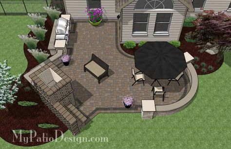 Create your own private and cozy getaway right in your backyard with our L Shaped Patio Design with Grill Station and Fireplace. Layouts and material list. Backyard With Patio, Patio Plan, Patio Entertaining, Patio Plans, Backyard Layout, Cement Patio, Patio Layout, Patio Pavers Design, Concrete Patios