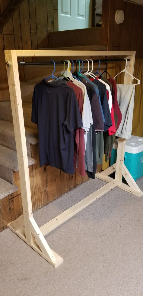 2x4 Clothes rack Diy Clothes Rack Wood, Yard Sale Clothes Rack, Diy Clothes Rack Cheap, Wood Clothing Rack, Wooden Clothes Rack, Homemade Clothes, Diy Clothes Hangers, Standing Clothes Rack, Clothes Hanger Rack