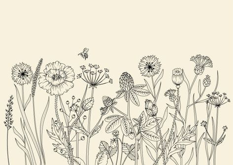 Arte Aries, Drawing Patterns, Botanical Line Drawing, Pola Sulam, Desenho Tattoo, Meadow Flowers, Arte Sketchbook, 자수 디자인, Behance Project