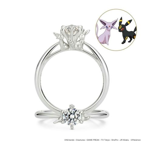 Pokemon Ring, Geek Engagement Rings, Swarovski Jewelry Rings, Pokemon Jewelry, Umbreon And Espeon, Big Engagement Rings, Image Swag, Round Engagement Rings, Star Wars Party