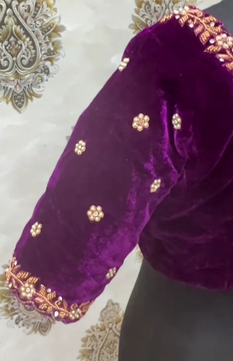 Purple Velvet Blouse, Velvet Blouse Design, Velvet Pink, Velvet Blouse, Velvet Blouses, Blouse Designs Latest, Purple Velvet, Pink Blouse, Saree Blouse Designs