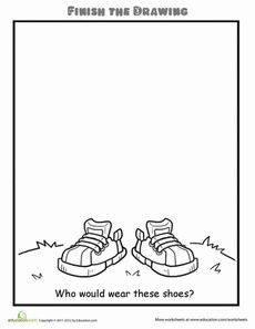 Who Would Wear These Shoes? (*I will have my kids draw- "Who would NOT wear these shoes?" just for fun!) Finish The Drawing, Drawing Pages, Art Sub Plans, Art Handouts, Art Worksheets, Homeschool Art, Classroom Fun, Summer School, School Counseling