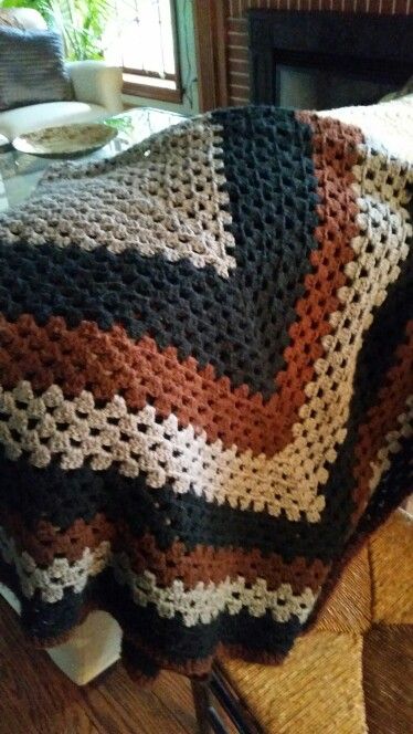 Gray, brown and black afghan from Marnie's. Brown Crochet Blanket, Black Afghan, Crochet Blanket Colors, Tan Blanket, Blanket Colors, Brown Blanket, Car Trip, Black Blanket, Crochet Blanket Designs