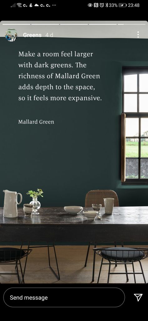 Mallard Green Dulux Heritage, Dulux Heritage Mallard Green, Green Wall Paint Colors, Green Painted Walls, Dulux Heritage, Small Office, Wall Paint Colors, Green Paint, Tv Room