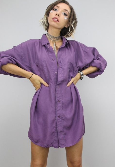 Vintage 90s Oversized Purple Silk Shirt ... Purple Silk Shirt, Australia Video, Purple Tee, Video Shoot, 1990s Fashion, Purple Silk, Silk Shirt, Vintage 90s, Tee Shirt