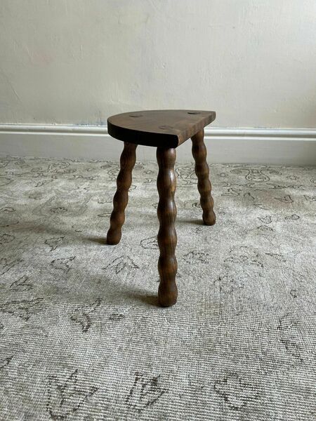 Bobbin Stool In Solid Oak, French Antique Milking Stool With Hand Turned Tripod Legs, Vintage Footstool Or Plant Stand | Vinterior Table Stools, Oak Stool, Antique Side Table, Milking Stool, Stocking Designs, Table Stool, Wooden Stools, French Oak, French Antique