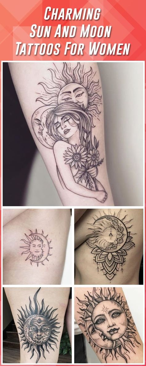 pinterest-sun-and-moon-tattoo-for-women-share-master-v2 Sun And Moon Tattoo Ideas, Namaste Tattoo, Sun And Moon Tattoos, Moon Tattoo Ideas, Moon Sun Tattoo, Celestial Tattoo, Sun And Moon Tattoo, Irish Tattoos, Moon Tattoos