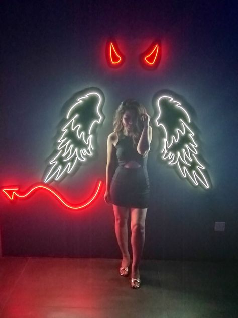 Devil Angel. Devil Party, Cafe Bar Interior, Angelic Face, Devil Angel, Selfie Wall, Anime Picture Hd, Anime Photo Profile Dark, Girly Apartment Decor, Nightclub Design